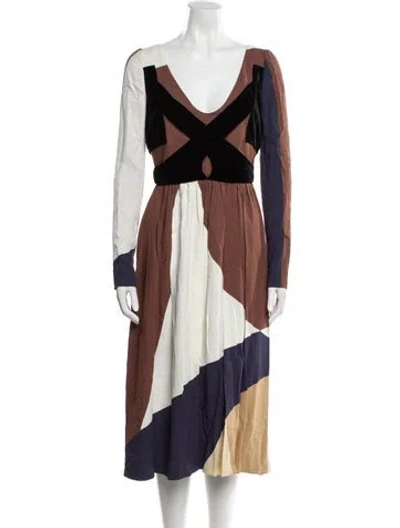 Pre-owned Tom Ford Colorblock Pattern Midi Length Dress In Brown