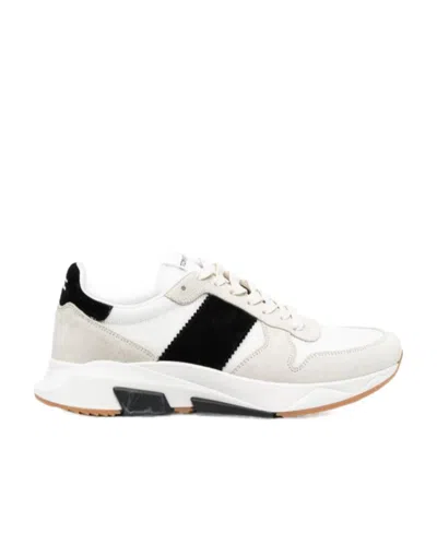 Tom Ford Suede & Tech Low Top Sneakers In White