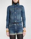 Tom Ford Comfort Stone Washed Denim Crop Jacket In Mid Blue