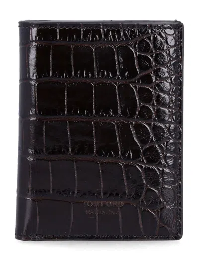 Tom Ford Compact Calf Leather Folding Wallet In Black