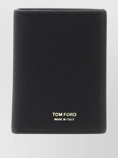 Tom Ford Compact Card Holder Textured Surface Design In Black