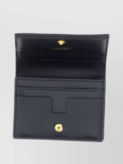 Tom Ford Compact Croc Embossed Wallet In Black