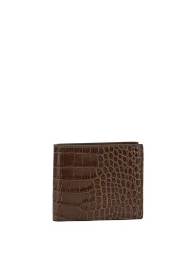 Tom Ford Compact Crocodile-print Leather Wallet In Brown