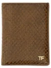 Tom Ford Small Snake Embossed Leather Folding Cardholder In Brown