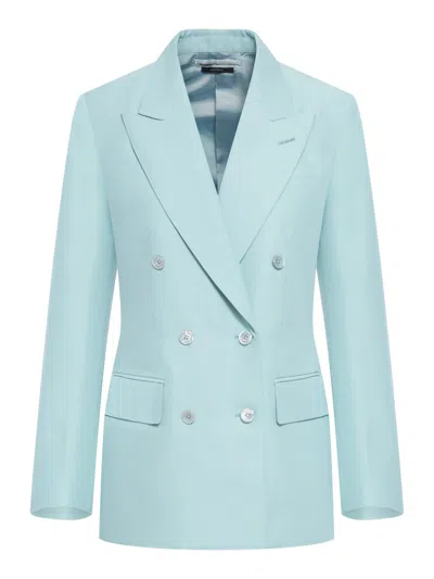 Tom Ford Compact Hopsack Wool Blend Double Breasted Jacket In Light Turquoise