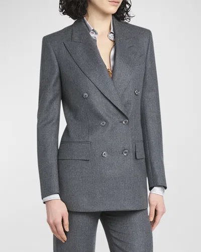 Tom Ford Compact Virgin Wool Double-breasted Jacket In Grey Melan