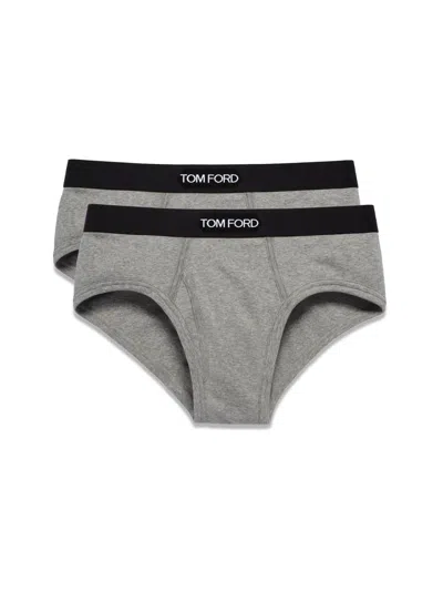 Tom Ford Set Of 2 Logo-waistband Cotton Briefs In Gray