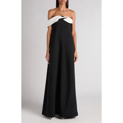 Tom Ford Contrast Draped Neck Crepe Gown In Black