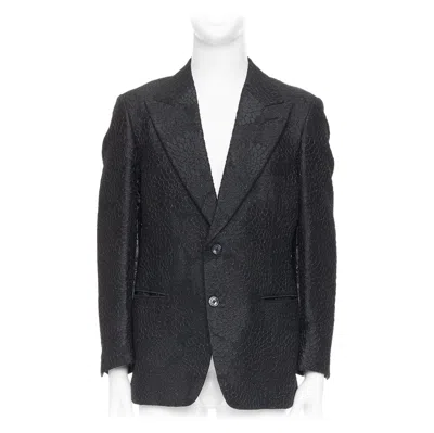Pre-owned Tom Ford Cooper Black Floral 3d Brocade Peak Lapel Tuxedo Blazer It52 Xl