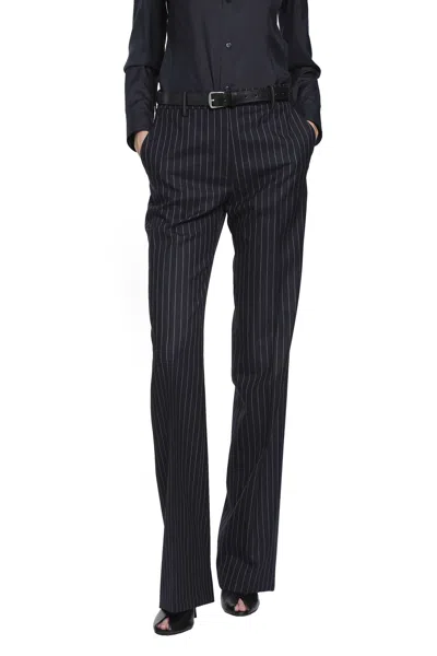 Tom Ford Corded Chalk Stripe Wool Trousers In Black