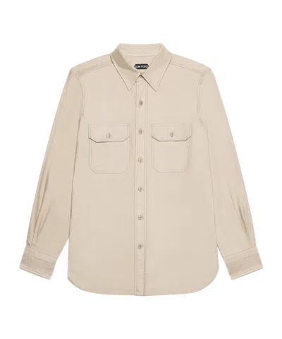 Tom Ford Corduroy Military-style Shirt In White