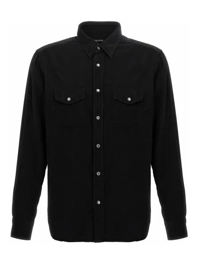 Tom Ford Black Shirt With Tonal Buttons And Patch Pockets In Cotton Man