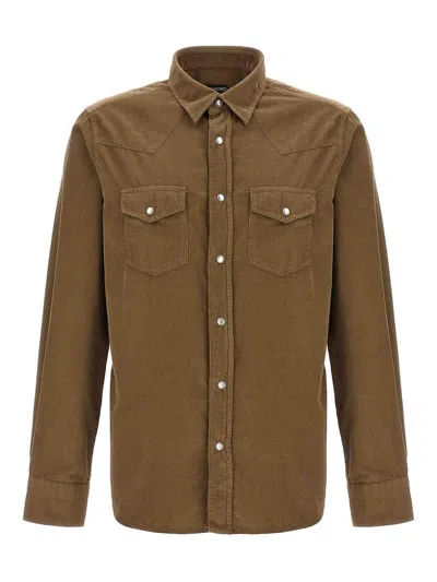 Tom Ford Ribbed Shirt With Pockets And Buttons In Brown