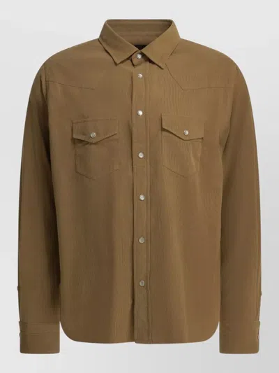 Tom Ford Corduroy Western Shirt Regular Fit Long Sleeves In Brown