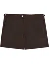 Tom Ford Polyester Flat Front Single Button Swim Shorts In Brown