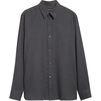 Tom Ford Cotton & Cashmere Mélange Twill Button-up Shirt In Gray