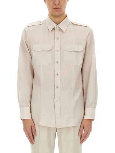 Tom Ford Classic Button-down Shirt With Structured Collar In Neutral