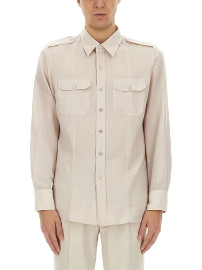 Tom Ford Classic Button-down Shirt With Structured Collar In Neutral