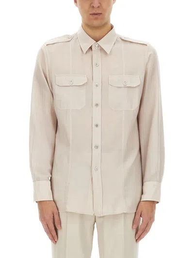 Tom Ford Classic Button-down Shirt With Structured Collar In Neutral