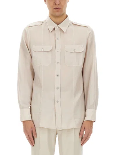 Tom Ford Classic Button-down Shirt With Structured Collar In Neutral