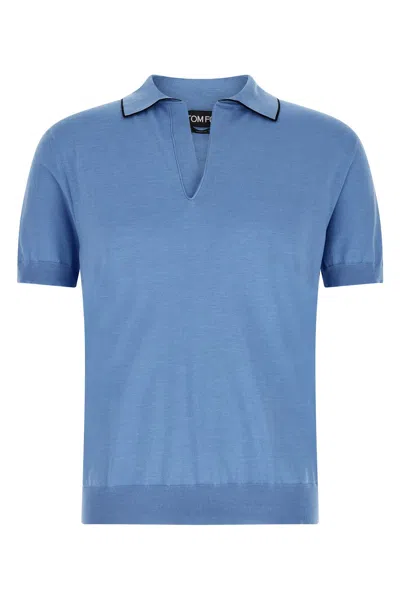 Tom Ford Silk Cotton Polo Shirt Short Sleeves In Blue