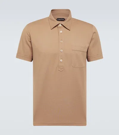 Tom Ford Cotton And Silk Polo Shirt In Caramel