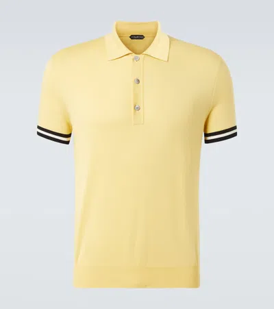 Tom Ford Contrast Piping Silk Polo T-shirt In Yellow