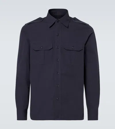 Tom Ford Mens Patch-pocket Long-sleeve Cotton-blend Shirt Navy In Gray