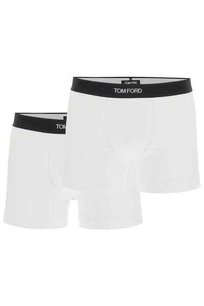 Tom Ford Cotton Bi-pack Boxer Briefs With Logo Band In White