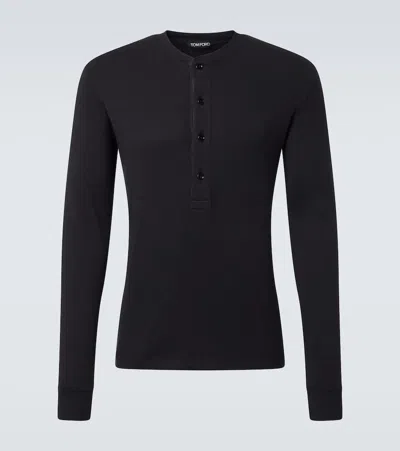 Tom Ford Cotton-blend Jersey Henley Shirt In Black