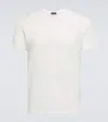 Tom Ford White Crewneck T-shirt With Tf Embroidery In Lyocell And Cotton Blend Man In White