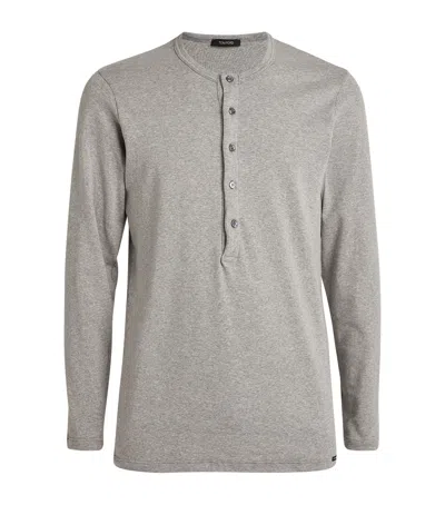 Tom Ford Cotton-blend Lounge Henley Top In Gray
