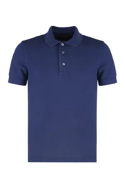 Tom Ford Cotton Blend Piqué Polo Shirt In Blue