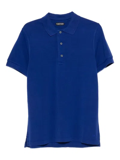 Tom Ford Mens Royal Blue Short-sleeve Piquet Cotton-blend Polo Shirt
