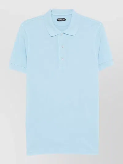 Tom Ford Cotton Blend Polo Shirt Short Sleeve In Blue