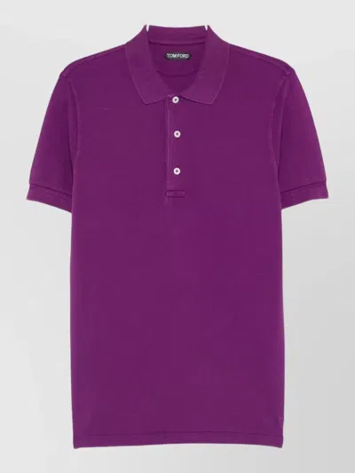 Tom Ford Cotton Blend Polo Shirt Short Sleeves In Purple