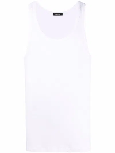 Tom Ford Textured Ribbed Scoop Neck Sleeveless Stretch Vest In White