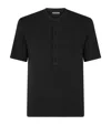 Tom Ford Cotton-blend Short-sleeve Henley Top In Black