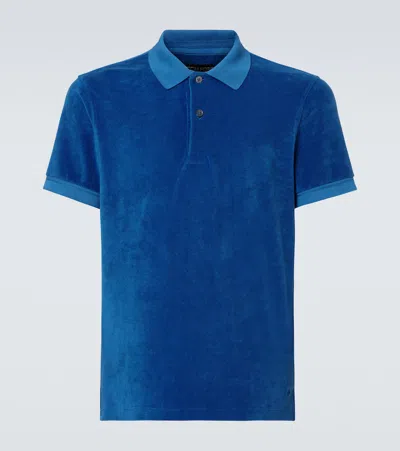 Tom Ford Cotton-blend Terry Polo Shirt In Blue