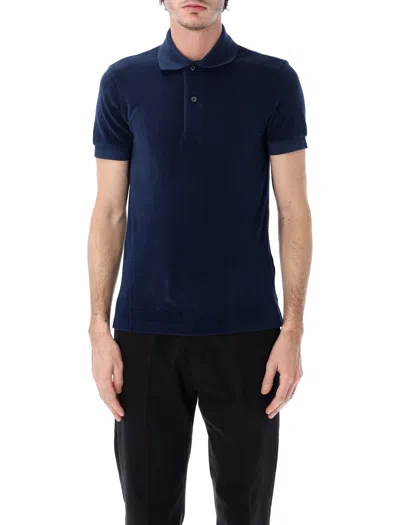 Tom Ford Cotton-blend Towelling Polo In Blue