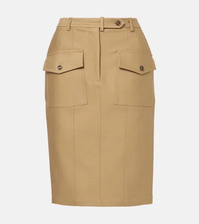 Tom Ford Cotton-blend Tricotine Midi Skirt In Beige