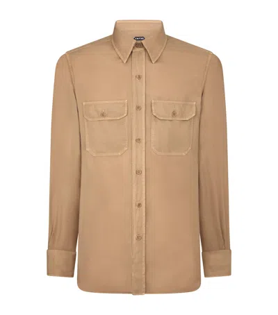 Tom Ford Cotton-blend Twill Military Shirt In Beige
