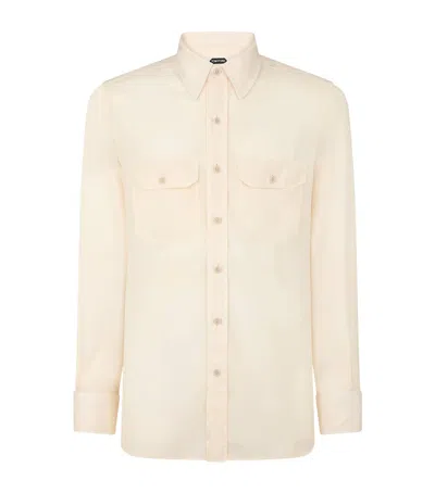 Tom Ford Cotton-blend Twill Military Shirt In Neutral