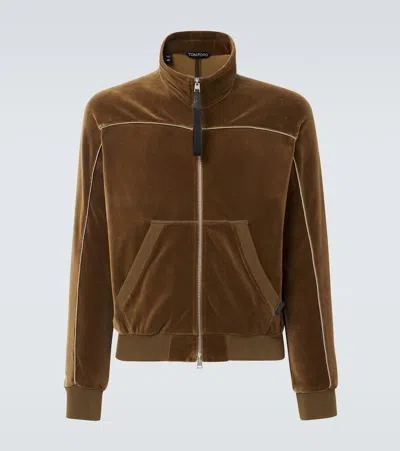 Tom Ford Cotton-blend Velvet Track Jacket In Olive Green