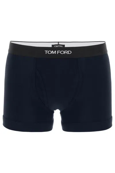 Tom Ford Cotton Boxer Briefs With Logo Band In Navy