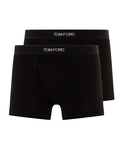 Tom Ford Pack Of 2 Logo Cotton Boxer Briefs In Black