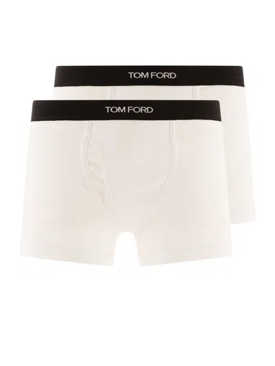 Tom Ford Cotton Boxer Shorts With Logo In Neutral
