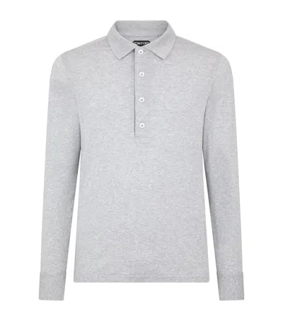 Tom Ford Cotton-cashmere-silk Long-sleeve Polo Shirt In White