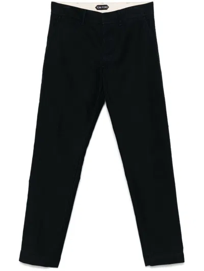 Tom Ford Cotton Chino Trousers In Blue