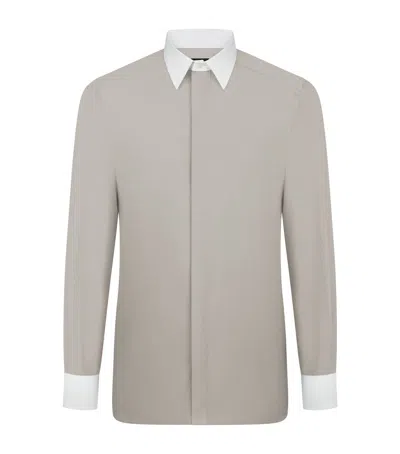 Tom Ford Cotton Contrast-trim Shirt In Gray
